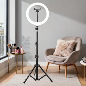 TEMU [10인치 LED 셀피 링 라이트] 10인치 LED 셀피 링 라이트, 조절 가능한 삼색 조명 | USB 전원, 43인치 삼각대 & 휴대폰 홀더, 라이브 스트리밍, 사진 촬영, 메이크업, 비디오, 실내용, 휴대폰 및 카메라 호환