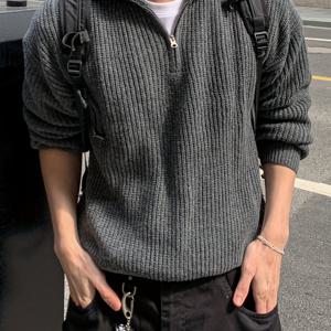 TEMU 한국 스타일 남성용 가을/겨울 신상 심플 비즈니스 스타일 단색 입체 패치워크 남녀공용 노치드 라펠 반단추 니트 긴팔 스웨터