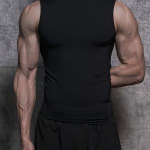 TEMU 싱멍지 오비엠 미국 스타일 세미 하이넥 베스트, 트렌디 스포츠 캐주얼 땀흡수 스트레치 민소매 베이스 레이어|짐웨어