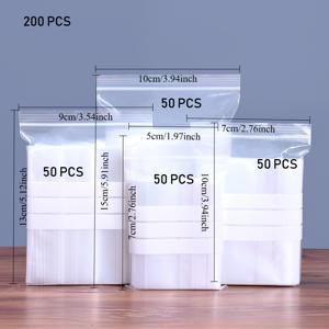 TEMU PE 재밀봉용 비닐봉투 200개, 4가지 사이즈(대, 중, 소) 선택 가능, 필기 라벨 포함. 주방 보관, 사무용품 정리, 철물 액세서리 샘플 포장에 적합한 재사용 가능한 밀봉백. 투명 재밀봉백