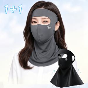 TEMU 1+1 블랙+그레이 자외선차단 올페이스커버 썬캡모자 얼굴햇빛가리개