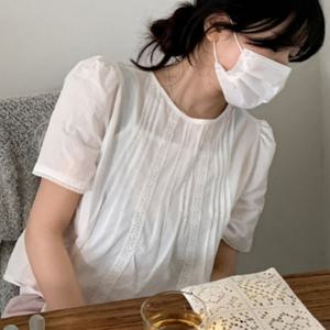 TEMU 재고 있음 한국 신상 영한 나이 감소 스위트 레ース 로맨틱 주름 스플라이싱 젠틀 인형 셔츠 반팔 셔츠