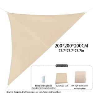 TEMU 초대형 삼각형 야외 어닝 그늘막, UV선 차단 및 차광, 카키색, 넓은 테라스, 정원, 발코니 및 파티오 그늘에 적합, 로프로 간편한 설치, 상업 및 주거용으로 넓은 호환성