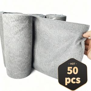 TEMU 극세사 청소용 두꺼운 행주 50매, 흡수성 보풀 없는 가정용 및 자동차 관리용, 대용량 롤형 찢어서 사용하는 주간용 일회용 타월