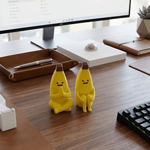 TEMU 2개 모양의 바나나 조각상 - 웃는 얼굴과 찌푸린 얼굴 표정 수집용 데스크탑 장식, 자동차 및 가정용 레진 플라스틱 캐릭터, 재미있는 생일/크리스마스/할로윈 선물 (노란색 바나나 모델)