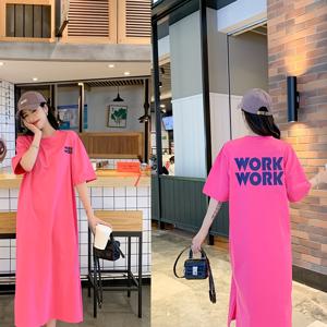 TEMU 봄/여름 신상 한국식 여성용 티셔츠 드레스, 롱 루즈핏 고급 숏 슬리브 패션 드레스