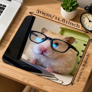 TEMU 햄스터 안경 오피스워커 재미있는 표정 마우스 패드 1개, 미끄럼 방지 고무 스포츠 게이밍 매트, 고화질 인쇄 데스크 매트, 소형 마우스패드, 20X24Cm(7.87 X9.45Inch)/25X30Cm(9.84X11.81Inch)