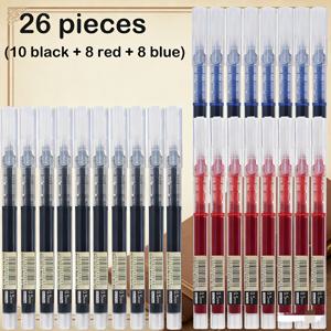 TEMU 디렉트 리퀴드 퀵 드라이 중성 펜 세트, 13/26개 옵션, 0.5mm 니들 팁, 부드러운 필기감과 연속적인 잉크 흐름. 대용량 잉크 디자인, 퀵 드라이 잉크 번짐 및 침투 방지. 원형 펜 바디 편안한 그립감