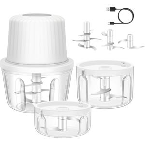 TEMU 100+250+400ML 용량의 전기 마늘 다지기, 마늘 다지기용 6개의 날이 특징입니다. 이 미니 USB 휴대용 야채 다지기는 양파, 생강, 고추, 과일 및 고기를 갈아주는 데 이상적입니다.|야채다지기