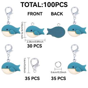 TEMU 해저 세계를 위한 만화 고래 펜던트 100세트 (만화 고래 펜던트 30개, 랍스터 걸쇠 35개, 오픈 링 35개) 포함. 스타일 펜던트, 자동차 펜던트, 생일 선물, 신학기 선물, 파티 선물, 결혼 선물에 적합