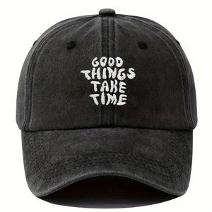 TEMU 자수 레터 워싱 빈티지 야구 모자 남녀공용 조절 가능 덕빌 모자 야외 여행 캠핑 햇빛 가리개 파티 힙합 곡선 브림 모자