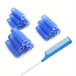 TEMU 18개와 1개 꼬리 모양 빗, 자동 고정 소형 헤어 컬러, 열 없이 롤링 컬링, 프로 살롱 헤어 스타일링 컬링, 곱슬머리 스타일링, 헤어 롤링 도구, 여성용 중간 짧은 머리용 쥐꼬리 빗