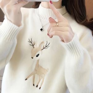 TEMU 여성 발렌타인데이, 크리스마스 스웨터, 여성용, 성 패트릭 데이용 인조 밍크, 하프 하이넥 풀오버 뮤직 페스티벌 의상, 겨울 자수 사슴 따뜻한 풀오버