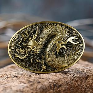 TEMU 1개 입체 드래곤 날아가는 릴리프 오벌 버클, 트렌디한 서양 간단한 남성용 벨트 버클, 서유럽 및 미국 스타일로 어떤 스타일의 벨트와도 매치 가능, 선물용