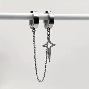 TEMU 304 스테인리스 스틸 힙합 스타일 맞춤 패션 체인 펜던트 디자인 귀걸이 이어 클립 1개, 펜치 없는 주얼리, 남녀공용