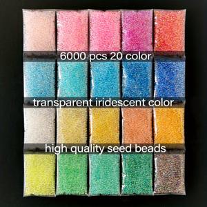 TEMU 6000개 유리 씨드 비즈 키트, 2mm 11/0, 고품질 균일한 투명 무지갯빛 유리 원형 구슬, 팩당 5g, 총 100g(3.53oz), 구슬 액세서리용 20색 느슨한 구슬. DIY 수제 팔찌, 목걸이, 반지, 펜던트 및 주얼리에 적합. 엄마, 가족, 친구를 위한 선물