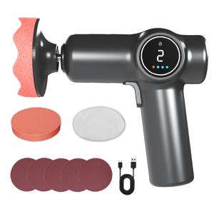 TEMU 차량 광택기, USB 충전식 미니 전동 왁스 키트 (배터리 수준 디지털 디스플레이 및 2단계 조절 기능 포함). 차량 스크래치 복구, 왁싱, 유리 필름 제거 및 차량 라이트 복원에 적합합니다.