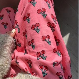 TEMU 넓은 다리 바지 하이웨스트 루즈핏 귀여운 체리 디자인 세탁기 사용 가능 사계절 편안한 바지. LL256