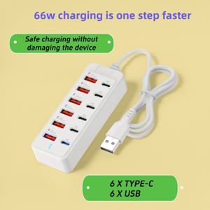 TEMU 1개 12포트 66W 고속 충전 USB 허브 - 휴대폰, 태블릿, 노트북용 USB-C & USB-A 충전기 블록, 기기 충전 허브, 견고한 구조, 멀티 충전기, RV 소켓 및 콘센트