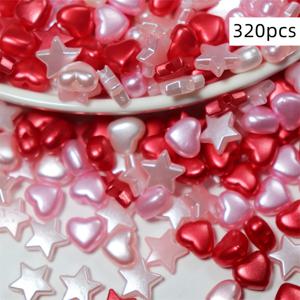 TEMU 320/520개 8-10mm 아크릴 펜타그램 하트 모양 비즈, 팔찌, 목걸이, 반지 및 장식용. 발렌타인데이용 고품질 참 비즈, 핑크 및 레드 비즈 장식