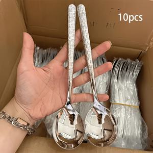 TEMU 10개 해머 스틸 두꺼운 디저트 스푼, 수프 스푼, 샐러드 스푼, 녹 방지 및 내구성, 가정 주방 및 레스토랑에 적합, 식기세척기 사용 가능, 가정, 주방, 레스토랑 및 오후 티에 적합