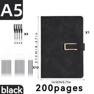 TEMU 15개 세트 (A5 빈티지 초고밀도 노트 1개 + 펜 4개 + 리필 10개) 200페이지 비즈니스 회의 저널 다이어리 (대학 학생 및 전문가용) 기업 선물