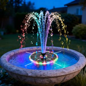 TEMU 1개 3.5W 태양광 분수 펌프, 고출력 LED 연못 분수, 실외 다색 LED 연못 펌프, 내장형 7가지 스프레이 모드 및 4개 고정 막대, 통합 전원 저장 디자인, 태양광 자동 스프링클러, 새 목욕탕, 실외 수영장에 적합