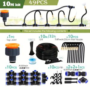 TEMU 49개 자동 드립 관개 시스템 - 조절 가능한 황동 미스트 노즐, 누수 방지 PVC, 자가 작동 물주기 시스템 - 발코니, 온실, 정원, 파티오에 적합 - 쉬운 설치, 전기 불필요, 물 절약 가드닝 도구