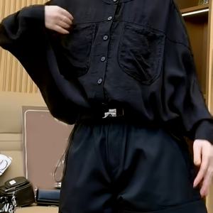 TEMU 여성 솔리드 컬러 배트윙 슬리브 편안한 클린 버전 더블 포켓 셔츠, 신상 스탠드 칼라 긴팔 아름다운 밑단 드로스트링 가디건, 쉬운 성격 캐주얼 다용도 싱글 버튼 탑, 게으른 스타일 통기성 셔츠