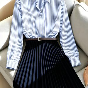 TEMU 여성용 칼라가 있는 우아한 라인 드레스 - 블록 컬러 주름 처리, 봄/여름용, 기계 세탁 가능, 사무실용 비정장 드레스, 세미 정장복, 캐주얼 의상