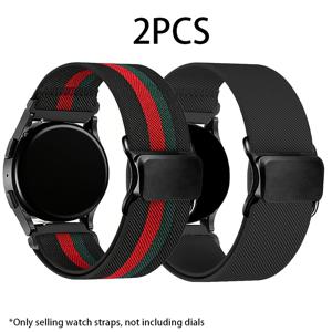 TEMU 2개 세트, 단색 + 플로럴 패턴, 메탈 마그네틱 버클 디자인, Huawei/Oppo/Samsung 18mm 20mm 22mm 퀵 릴리스 시계 밴드에 적합, 루프 나일론 고탄력 밴드, 남녀공용