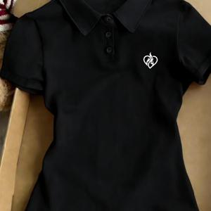 TEMU 여성용 반팔 폴로넥 스트리트 스타일 탑, 간편한 프린트 디자인, 다양한 사이즈, 캐주얼 패션 편안함, 세탁기 사용 가능