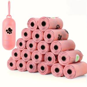 TEMU 20롤/340봉지, 다양한 색상, 애완동물 배변 봉투 - 강아지 배변 및 고양이 청소용 - 누수 방지, 휴대 간편, 무료 보관함 포함, 산책 및 가정 청소에 적합, 생분해 쓰레기 봉투. 90/180/375개