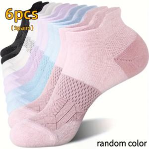 TEMU 랜덤 6개/3켤레 여성용 압박 발목 양말 - 아치 서포트 & 로우컷 운동 양말, 수분 흡수 및 통기성 원단, 사계절용 피트니스, 달리기, 데일리웨어 - 남녀공용 멀티 컬러 팩 - 데일리 필수품, 러닝 필수품, 패치워크 패턴, 튼튼한 디자인, 라이프스타일