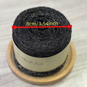 TEMU 5MM 폭 블랙 베이스 + 건 그레이 미세 글리터 할로우 얀, 털 빠짐 방지 글리터 블랙 앤 실버 스타라이트 브레이드 얀, 100G, 내구성이 뛰어나고 변형이 쉬워서 가방, 헤어 장식, 인형 등 다용도 뜨개질에 적합