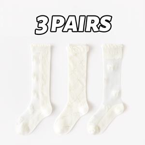 TEMU 3켤레의 새로운 패셔너블한 여름 여아 양말 통기성 유리 모기 방지 양말 플로럴 공주 스타일 스위트 종아리 양말