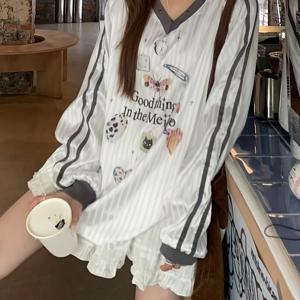 TEMU 프린트 반팔 티셔츠 여성용 프린트 탑 재미있는 멀티 프린트 패턴 스타일 V넥 긴팔 볼 유니폼 스웨트셔츠 T