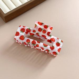 TEMU 여성용 봄/여름 우아하고 달콤한 딸기 프린트 직사각형 속이 빈 무지갯빛 헤어 집게핀 1개, 뒤머리 업스타일 상어 클립, 손쉽게 머리를 고정시켜주는 정교하고 활용도 높은 헤어 액세서리, 일상복, 파티, 여행 및 기타 행사에 적합