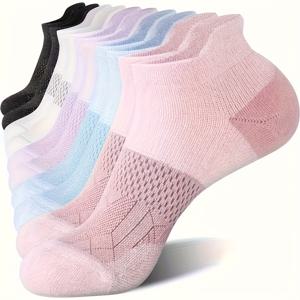 TEMU 가을 & 겨울 스타일 10pcs (5켤레) 여성용 압박 발목 운동 양말 - 컬러 블록 패턴, 아치 지원 & 로우 컷 디자인, 부드럽고 따뜻한 통기성 습기 제거 원단, 가을 & 겨울용 편안한 스포츠 양말, 캐주얼 & 운동복, 내구성 있는 원단