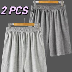 TEMU 2pcs 세트 여름 단색 소프트 홈 반바지 단색 잠옷 홈웨어 수면 바지 5부 바지 캐주얼 홈 반바지 편안한 탄성 허리 밴드