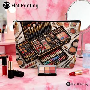 TEMU 1개 고급 전문가 메이크업 컬렉션 테마 패턴, 생생한 프린트 패턴, 휴대용 접이식 화장품 보관 가방, 내구성 좋은 여행용 세면도구 가방, 오래 지속되는 색상, 넉넉한 내부 공간, 데일리 사용 또는 여행 필수품에 적합