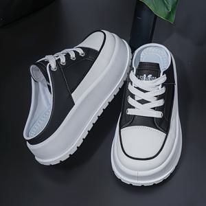TEMU 클래식 레트로 여성 솔리드 컬러 스포츠 샌들, 키높이 플랫폼 슈즈, 통기성 슬립온 하프 슬립 게으른 신발, 야외 쇼핑, 데이트에 적합, 발이 피곤하지 않는 부드러운 밑창