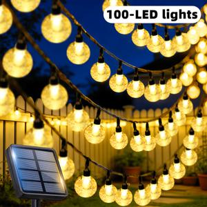 TEMU 100/50/20 LED 고휘도 버블 볼 스트링 라이트, 야외 태양광 조명 스트링, 10가지 조명 모드, 깜박이는 LED 스트링 라이트, 정원, 안뜰, 졸업 시즌, 봄, 여름, 파티, 결혼식, 지붕에 적합
