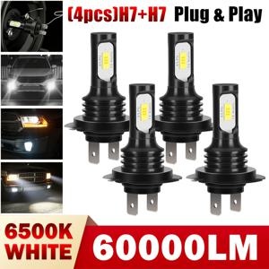 TEMU 자동차용 120W LED H7 헤드라이트 전구 4개 세트 1:1 12V 6500K 백색 LED 상향등 하향등 안개등 오류 없음 플러그 앤 플레이 긴 수명 간편 설치