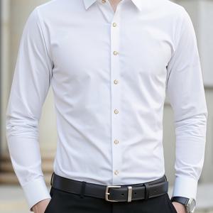TEMU 2026년 신상 솔리드 컬러 비즈니스 캐주얼 슬림핏 긴팔 셔츠, 출장 및 여행에 적합. 주름 방지 및 간편한 관리의 원단 특징
