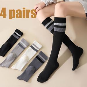 TEMU 4켤레 봄 여름 신상 압박 양말, 러닝 압박 양말/하이킹 양말, 스포츠 종아리 양말/하이킹 Skipping Rope 사이클링 양말, 피트니스 양말, 남녀용 긴 튜브 양말, 미끄럼 방지, 통기성, 탄성 있고 꽉 끼지 않음