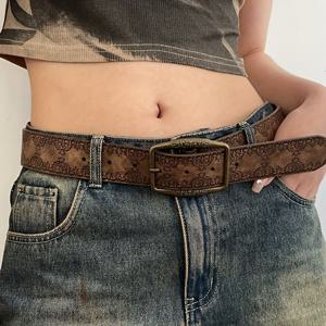 TEMU 1개 여성용 빈티지 웨스턴 스타일 갈색 PU 벨트