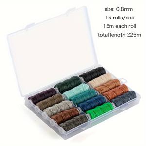 TEMU 15색 0.8mm/0.45mm 왁스 폴리에스터 코드 세트, 1개 투명 박스 포함, 다색 왁스 폴리에스터 실, 보석 제작용 가죽 재봉 왁스 실, 가죽 공예, DIY 프로젝트, 각 롤당 0.8mm 왁스 코드 15m (약 16.4 야드), 0.45mm 왁스 코드 40m (약 43.7 야드)
