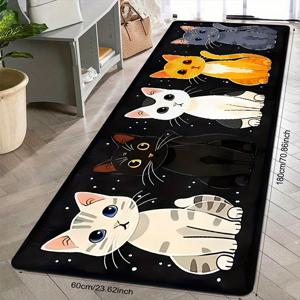 TEMU 1개 주방 바닥 매트, 멀티컬러 만화 귀여운 고양이 사랑스러운 애완 동물 요소 패턴 프린트 카펫, 폴리에스터 미끄럼 방지 바닥 매트, 실내/실외 적합 - 거실, 침실, 주방 장식에 적합