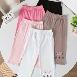 TEMU 5개 세트 멀티 컬러 여아 크롭 팬츠, 여름용 얇은 레깅스, 바지, 여아용 탄성 슬림핏 반바지, 통기성 및 땀 흡수 캐주얼 반바지, 땀 방지